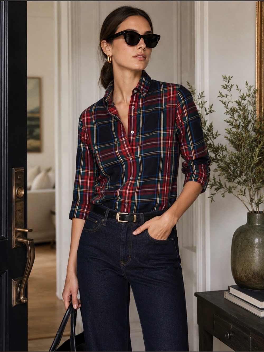 J. Crew Stewart Plaid Perfect Shirt Women's Top